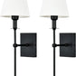 Slim Wall Sconce Set of 2 White Fabric Shades Wall Sconce Hardwired Indoor Wall Light Column Stand Bedroom Wall Lamps Bathroom Vanity Light Fixture, Black