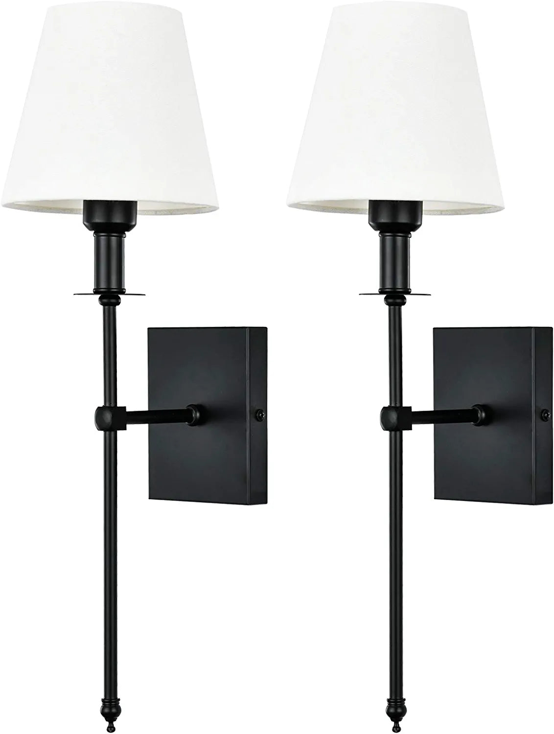 Slim Wall Sconce Set of 2 White Fabric Shades Wall Sconce Hardwired Indoor Wall Light Column Stand Bedroom Wall Lamps Bathroom Vanity Light Fixture, Black