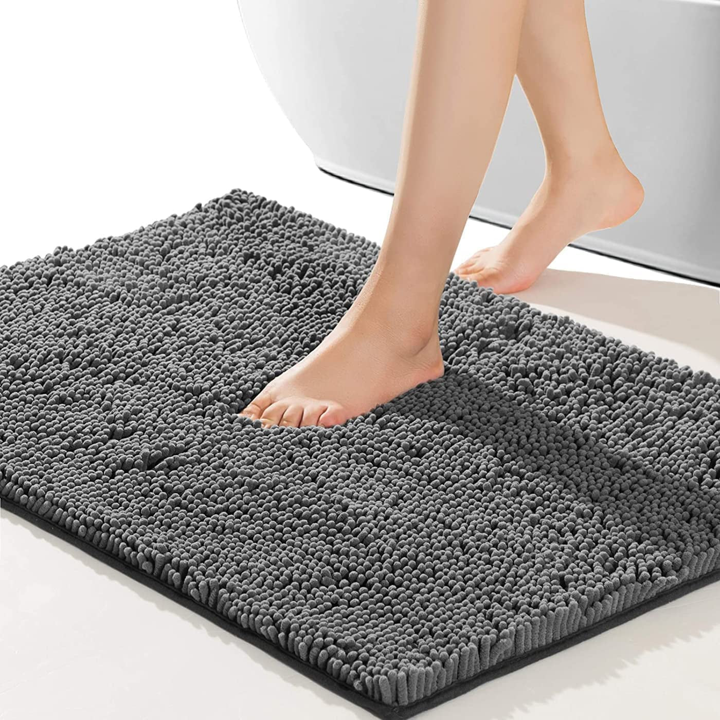 Bathroom Rug, Non-Slip Bath Mat 32"X20", Soft Cozy Shaggy Durable Thick Bath Rugs for Bathroom,Easier to Dry, Chenille Rugs for Bathtubs, Rain Showers and under the Sink (Dark Grey)