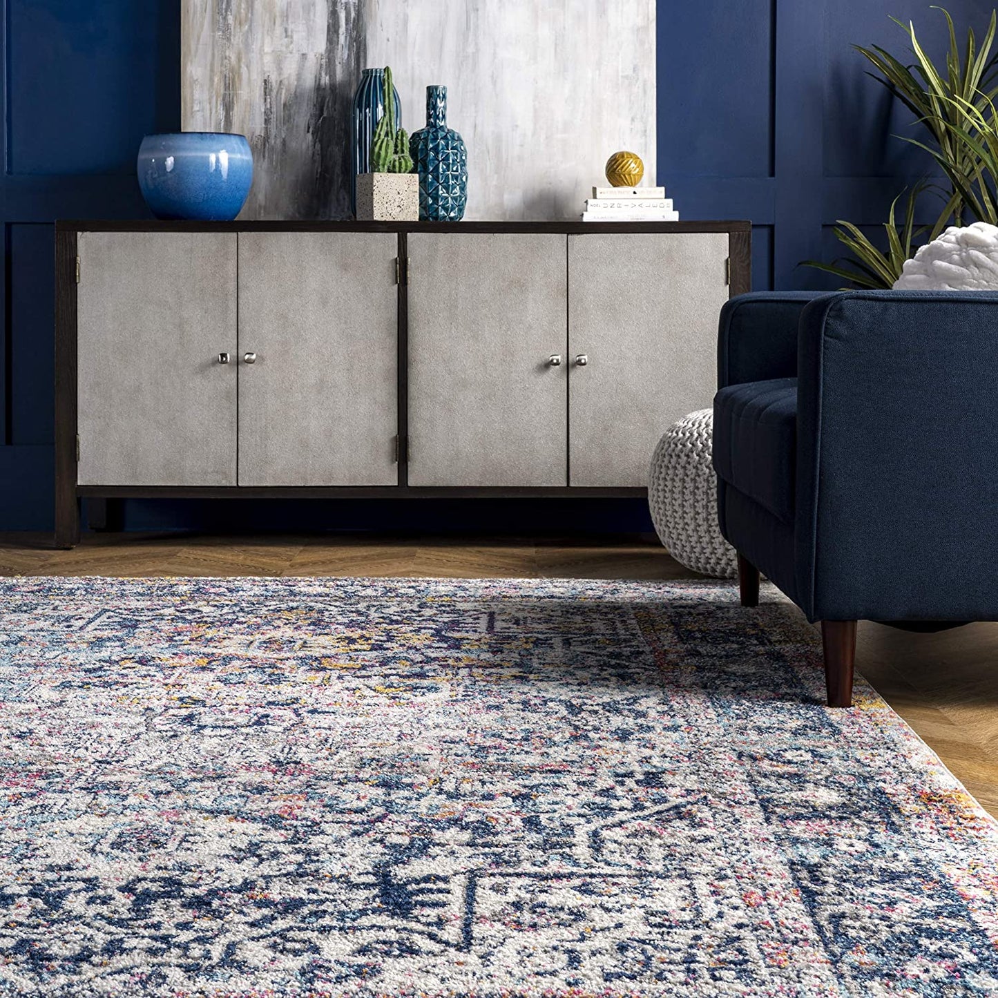 Lilah Medallion Vintage Area Rug, 5' X 7' 5", Blue