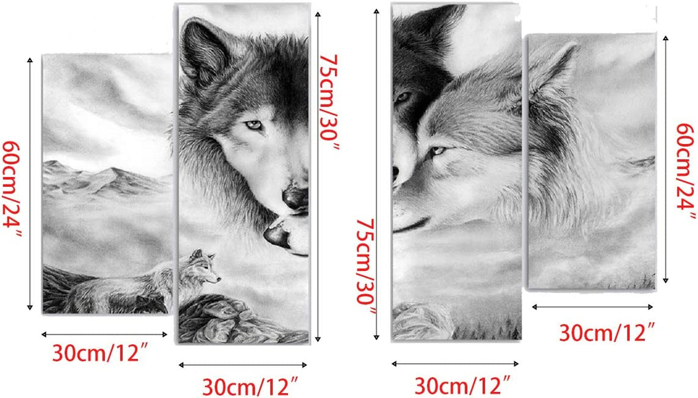 Black and White Wolf Beast Print Wall Art Décor, Wolves Embrace Hugging Staring Wall Décor Art Canvas Print Poster, Human and Nature Animal Pictures Paintings Wall Murals without Frame (Black&White2)