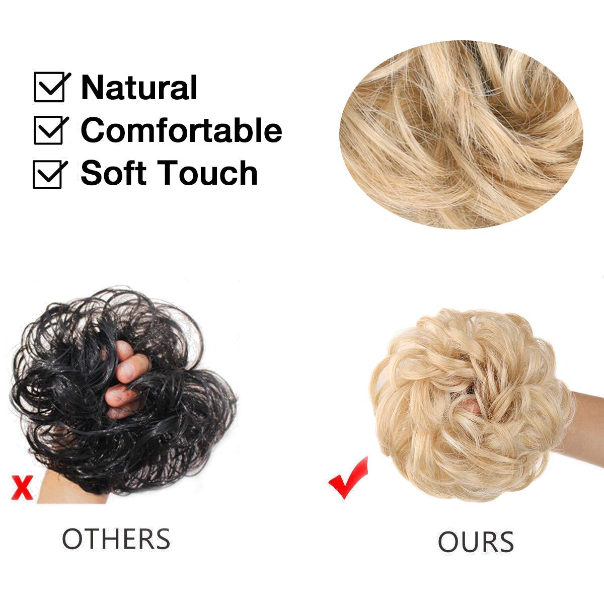 1PCS Messy Hair Bun Hair Scrunchies Extension Messy Synthetic Chignon for Women Updo Hairpiece (Pale Golden Blonde & Bleach Blonde Mixed#)