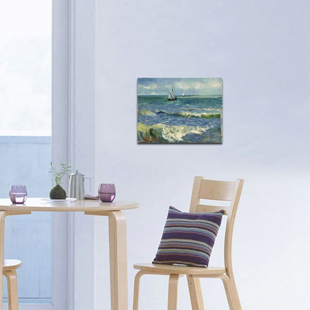 Canvas Prints Wall Art Seascape at Saintes Maries by Vincent Van Gogh Oil Paintings Reproduction Classical Giclee Artwork Ocean Sea Pictures for Bedroom Bathroom Kitchen Home Decorations