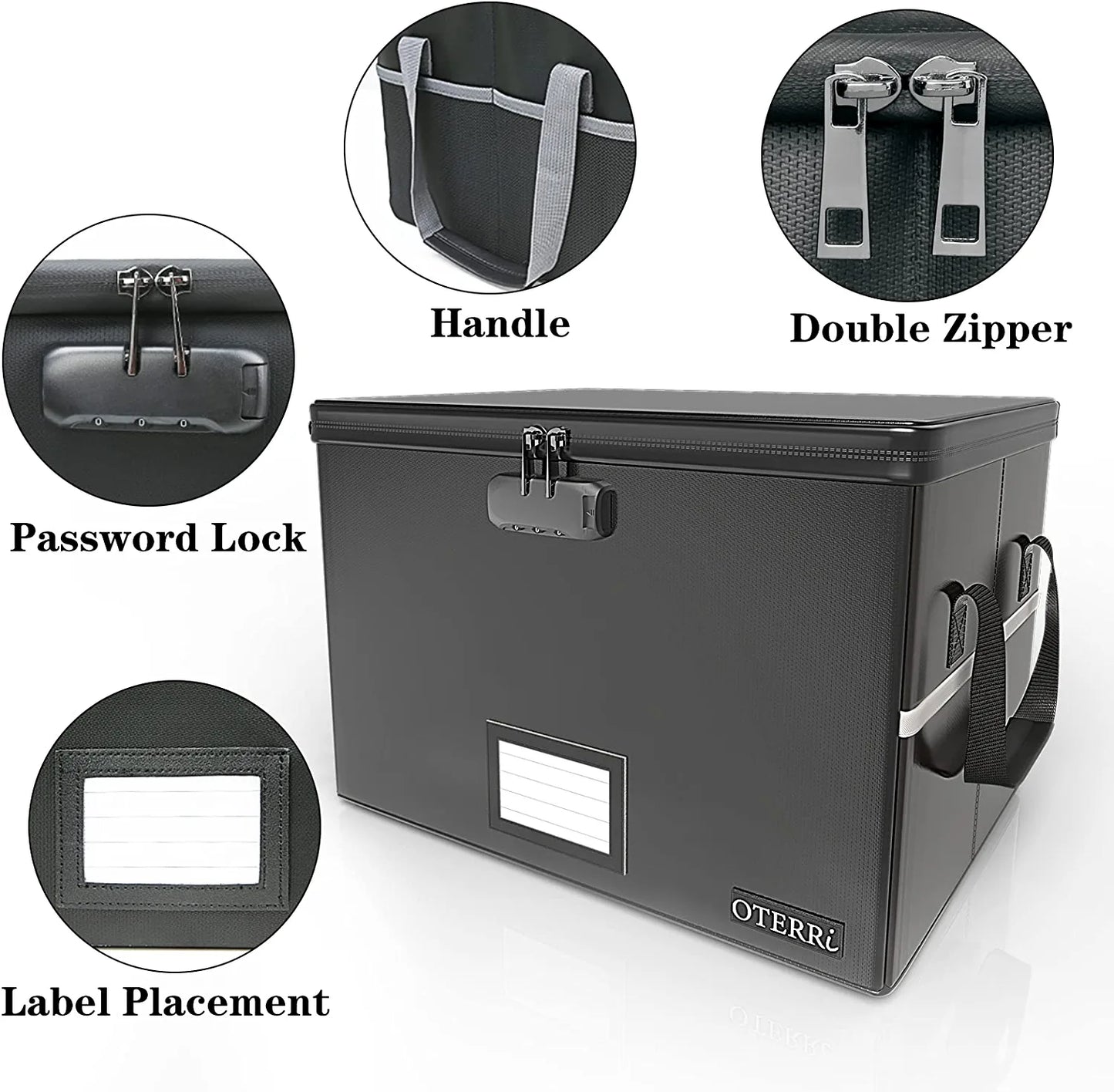 File Box with Lock, Fireproof Document Box, File Storage Organizer,Waterproof File Box Filing Box with Handle,Portable Home Office Safe Box for Hanging Letter/Legal,Black(15.35×12.2×10.2 Inch)