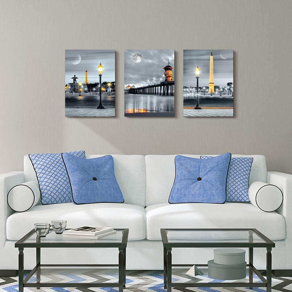 Family Bedroom Wall Decor Canvas Wall Art for Living Room Modern Wall Decorations for Bathroom Night View Paintings Kitchen Canvas Art Hang Pictures Artwork Home Decoration 3 Pieces