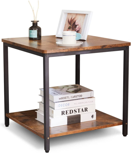 Side Table 20 Inch Square Modern End Table, Night Stand with 2-Tier Storage Shelf, Living Room Small Coffee Table, Wood Finish Bedside Table for Bedroom