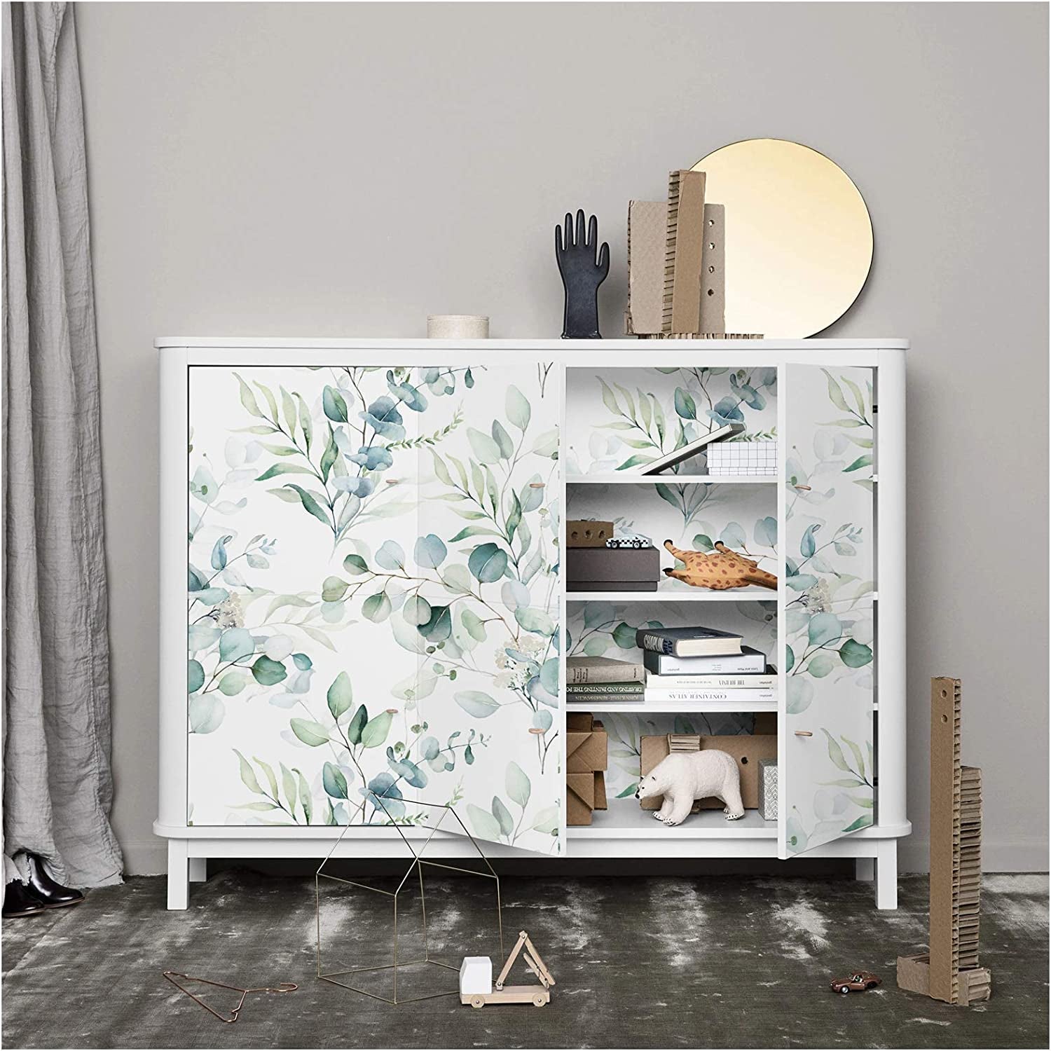 93042 Peel and Stick Wallpaper Green/White Eucalyptus Leaf Floral Wall Mural Home Nursery Boho Decor 17.7In X 32.8Ft