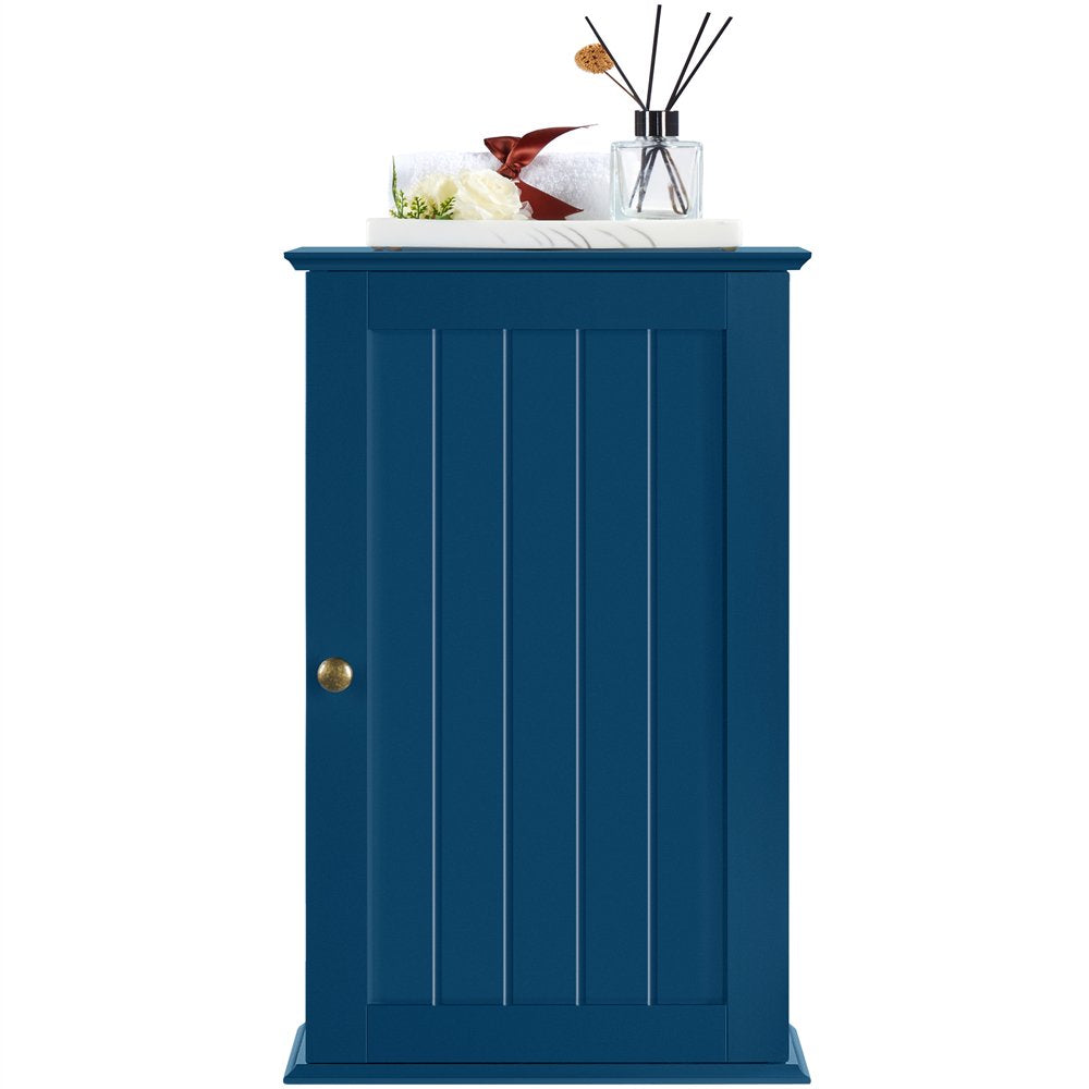 3 Tiers Wall Mounted Storage Cabinet Single Door Store Medicine Foods Cups for Bathroom Kitchen Living Room, Navy Blue