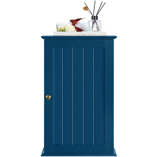 3 Tiers Wall Mounted Storage Cabinet Single Door Store Medicine Foods Cups for Bathroom Kitchen Living Room, Navy Blue