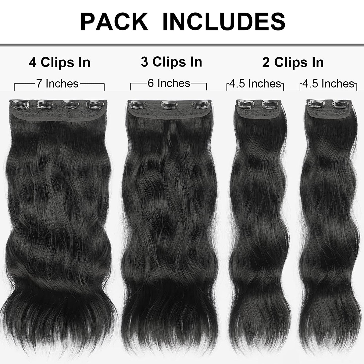 Black Hair Extension for Women Natural Synthetic Clip in Hair Extensions 4PCS Thick Hairpieces Double Weft
