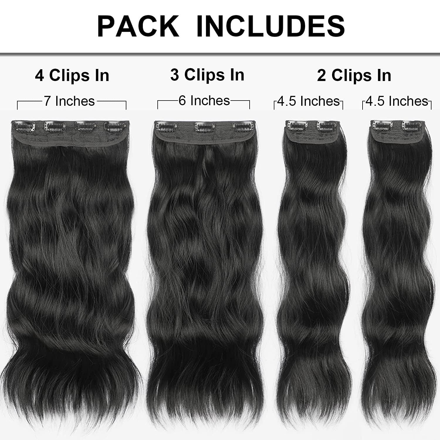 Black Hair Extension for Women Natural Synthetic Clip in Hair Extensions 4PCS Thick Hairpieces Double Weft