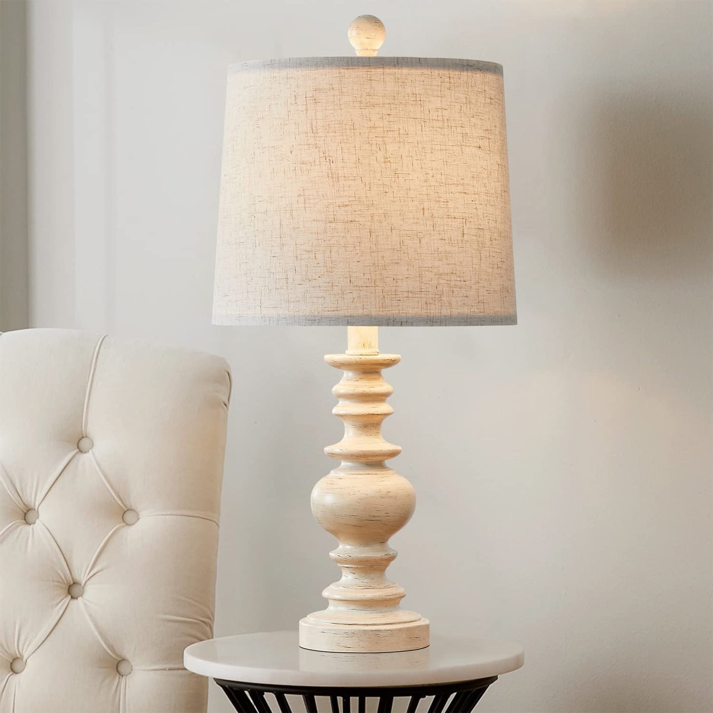 Tradition 20.5'' Rustic Table Lamp Set of 2 for Living Room Farmhouse Bedside Desk Lamps Bedroom Nightstand Vintage Lamps Linen Washed