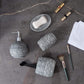 Bathroom Accessory Set, Bath Accessories Set 4-Piece Ceramic Embossed Bath Countertop Set with Soap Dish, Soap & Lotion Dispenser, Cup, Divided Toothbrush Holder ,Grey