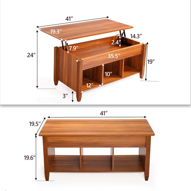 Jaxpety Lift Top Coffee Table Convertible Solid Wood Desk Storage Compartment,Red Brown