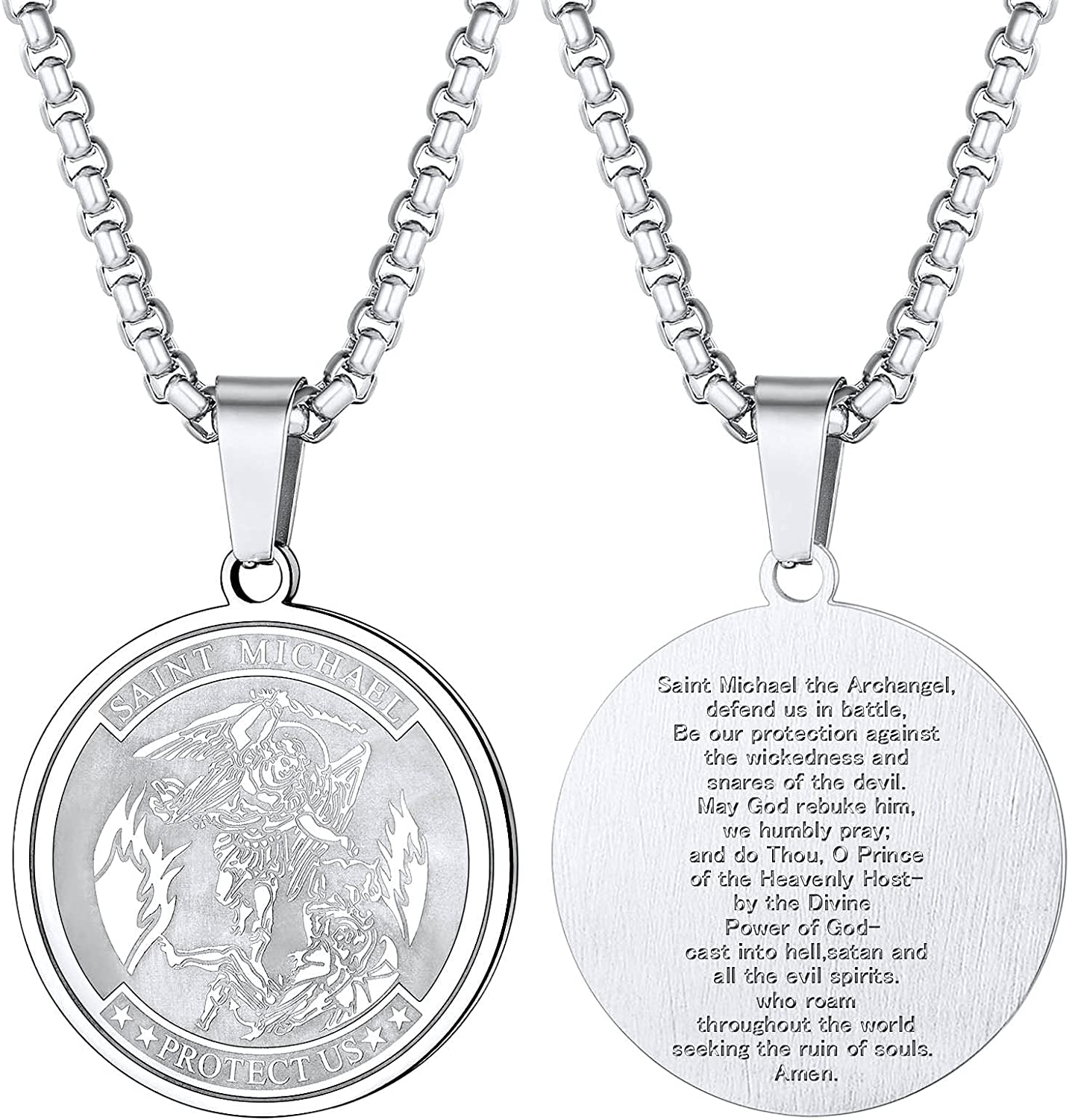 U7 St. Michael Medal for Men Women Stainless Steel 18K Gold Plated Biblical Archangel Pendant Round/Oval/Shield Patron Saint Christopher/Michael Necklaces with 22" Box Chain