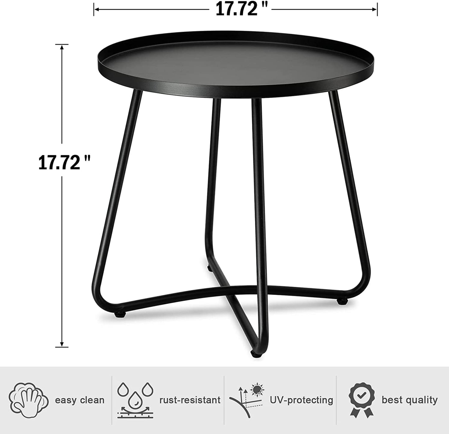 Outdoor Side Tables, Anti-Rust Metal Outdoor End Table, Small Patio Table round End Table Outdoor Table for Garden Balcony Yard Porch Patio Lawn Black