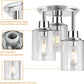 Semi Flush Mount Ceiling Light, 3-Light Close to Ceiling Light Fixtures, Electroplating Chrome Finish with Clear Seeded Glass Shade Chandelier Lighting for Stairs Porch Hallway Entryway Kitchen