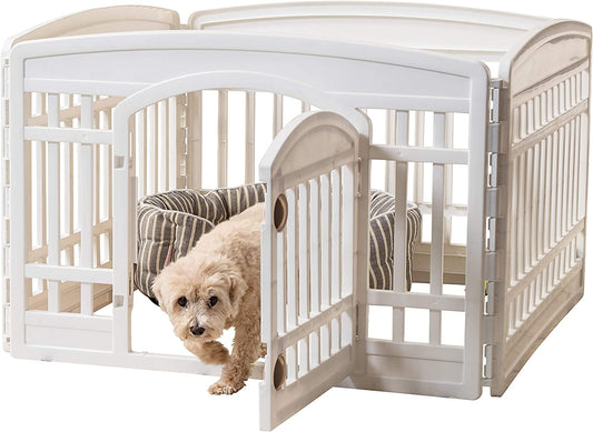 IRIS USA Dog Playpen, Exercise Pet Playpen with Door, 4-Panel, 24" H, White