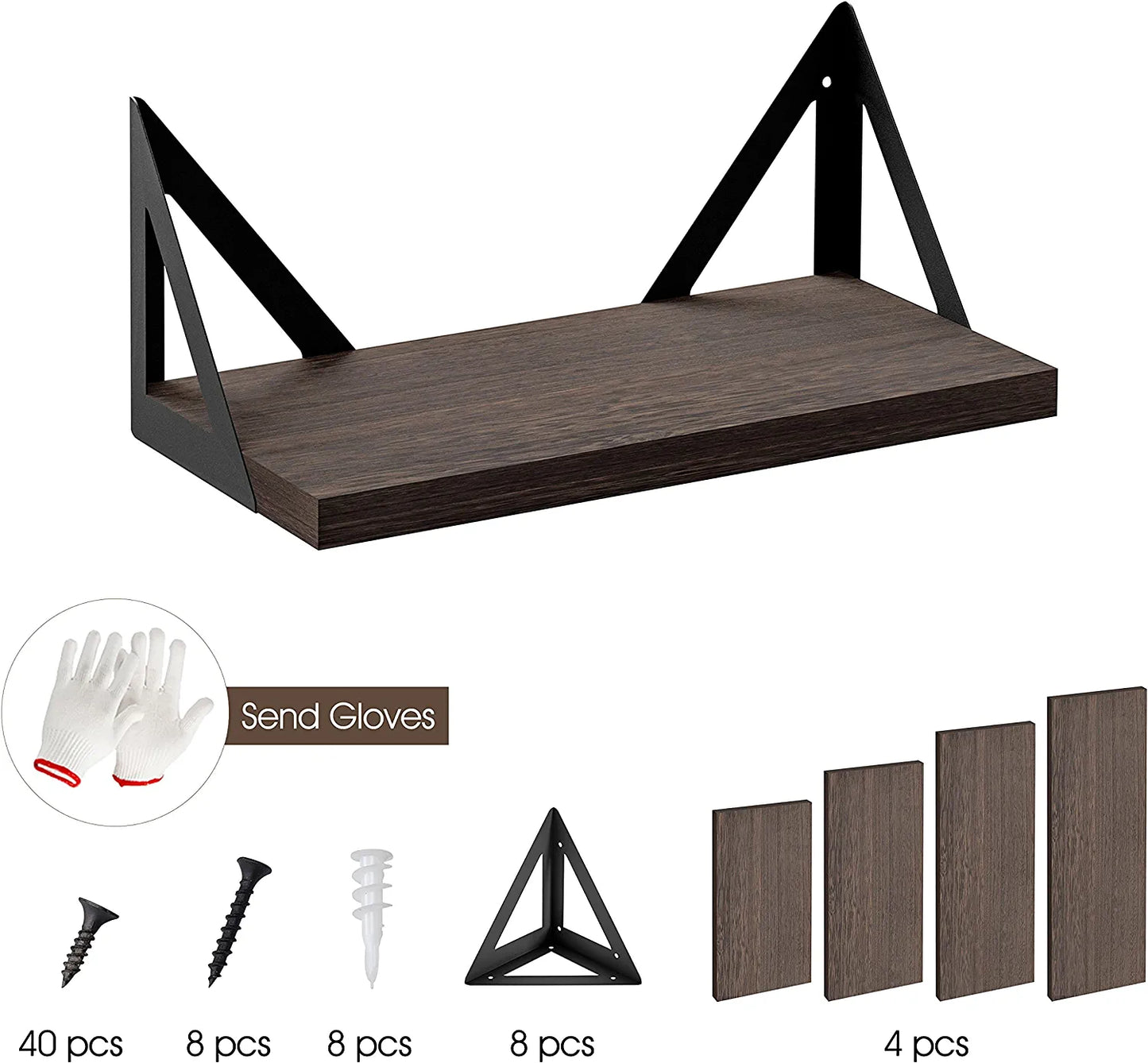 Floating Shelves Wall Mounted Set of 4, Rustic Wood Wall Shelves, Storage Shelves for Bedroom, Living Room, Bathroom, Kitchen, Office and More, Brown