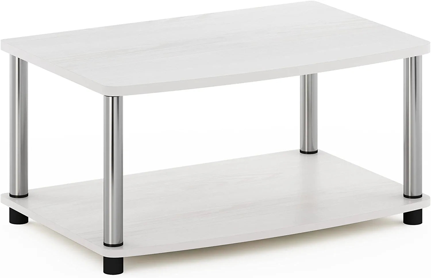 Turn-N-Tube No Tools 2-Tier Elevated TV Stand, Stainless Steel Tubes, White Oak/Chrome