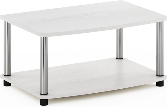 Turn-N-Tube No Tools 2-Tier Elevated TV Stand, Stainless Steel Tubes, White Oak/Chrome
