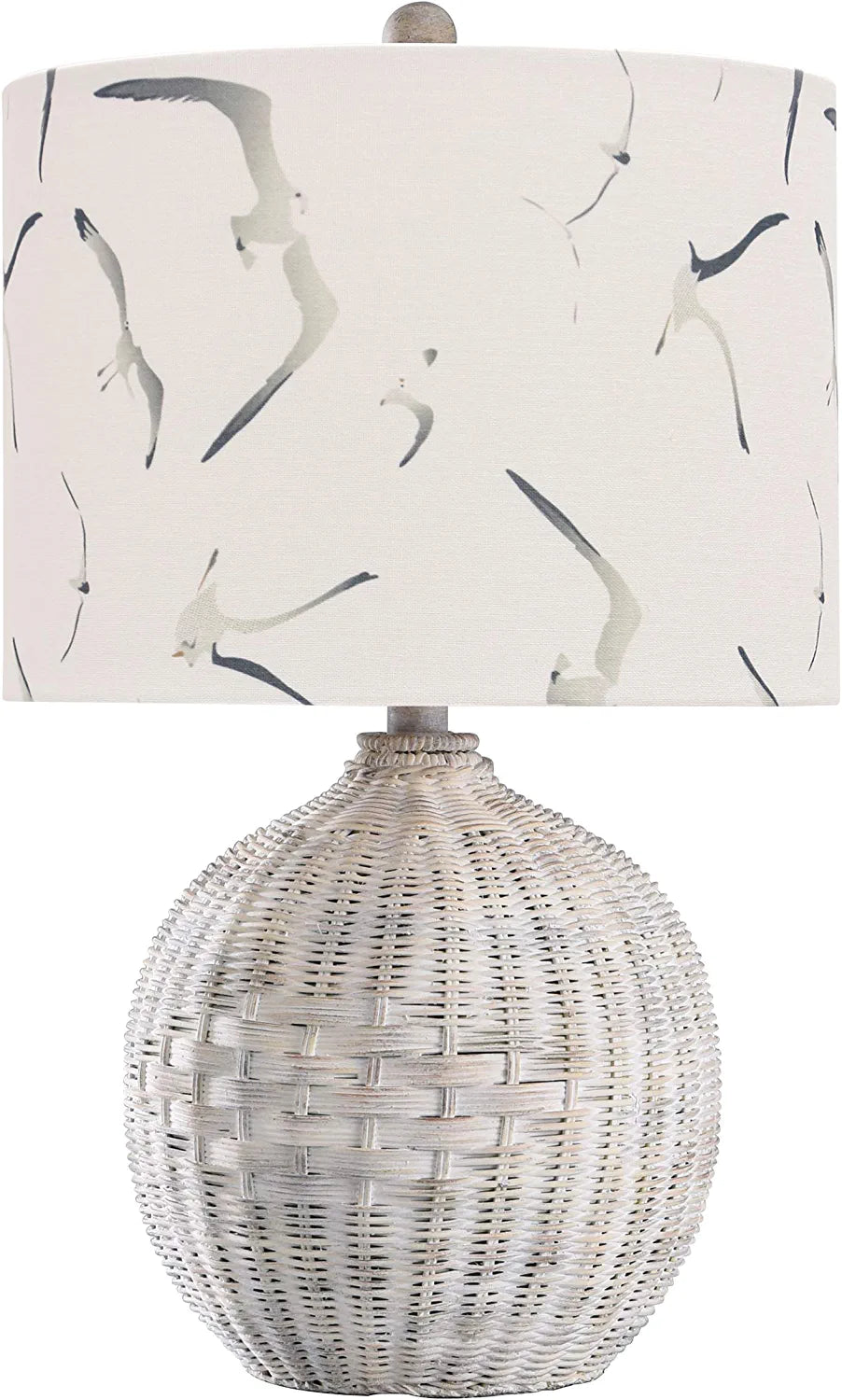 L13867DSAM Rattan, Natural with Wash, White, Seagull Print Table Lamp