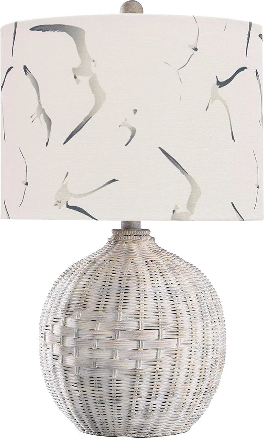 L13867DSAM Rattan, Natural with Wash, White, Seagull Print Table Lamp