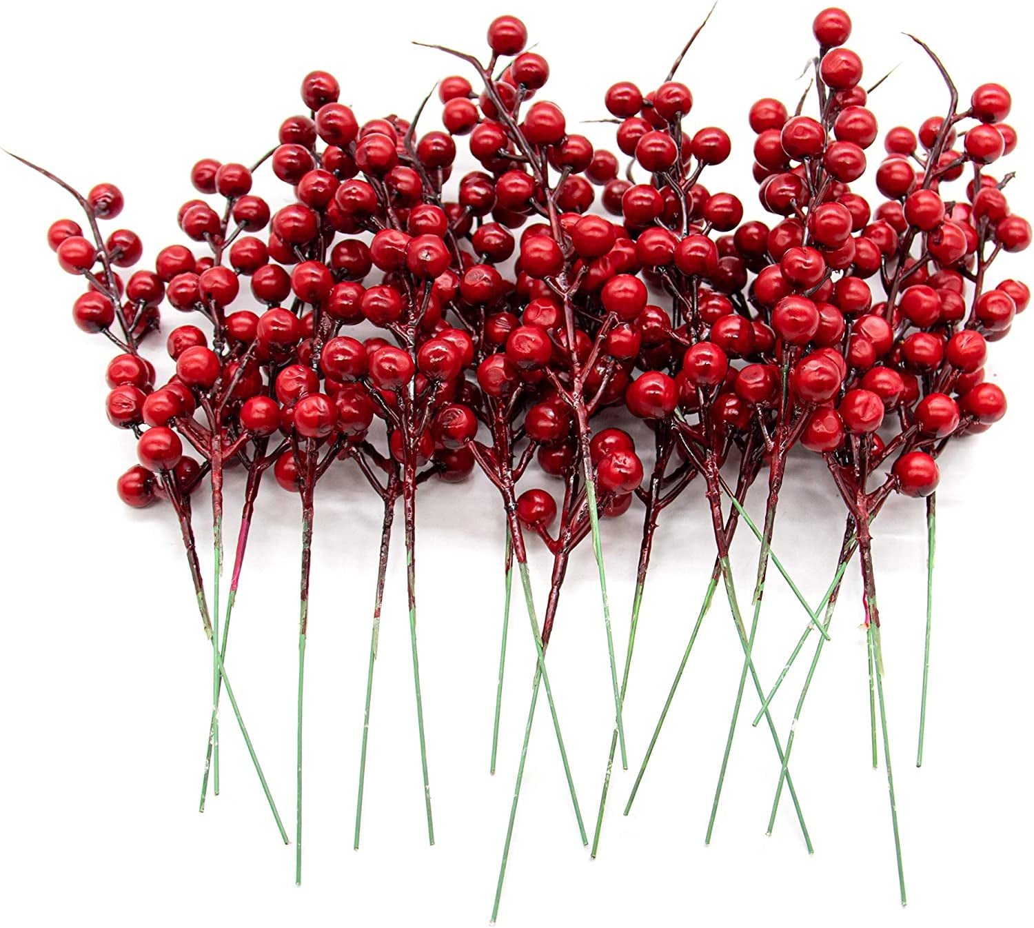 , 20 Pack Red Berries Stems for Christmas Tree Decorations Crafts Holiday and Home Decor