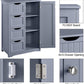 Bathroom Floor Cabinet, Freestanding Storage Oragnizer Unit Kitchen Cupboard W/ 4 Drawers & Adjustable Shelves, Using for Living Room/Kitchen/Bathroom, Gray