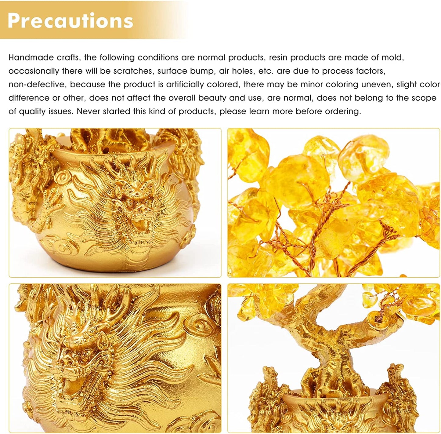 Feng Shui Citrine/Yellow Crytal Money Tree Bonsai with Chinese Decoration for Luck and Wealth