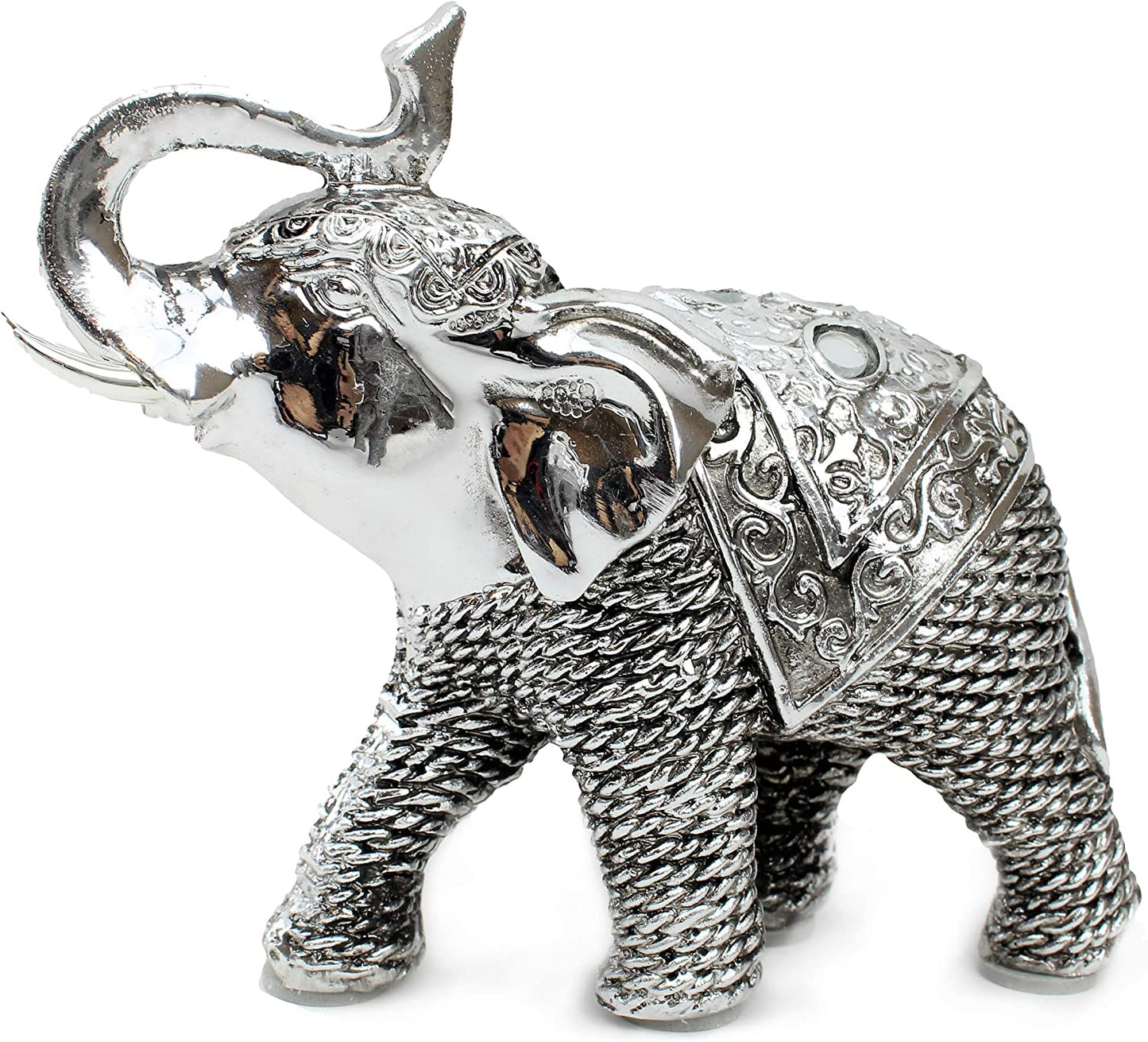 Feng Shui 5.5"(L) Silver Elephant Wealth Lucky Figurine Home Decor Housewarming Gift Idea (G16653) ~ We Pay Your Sales Tax