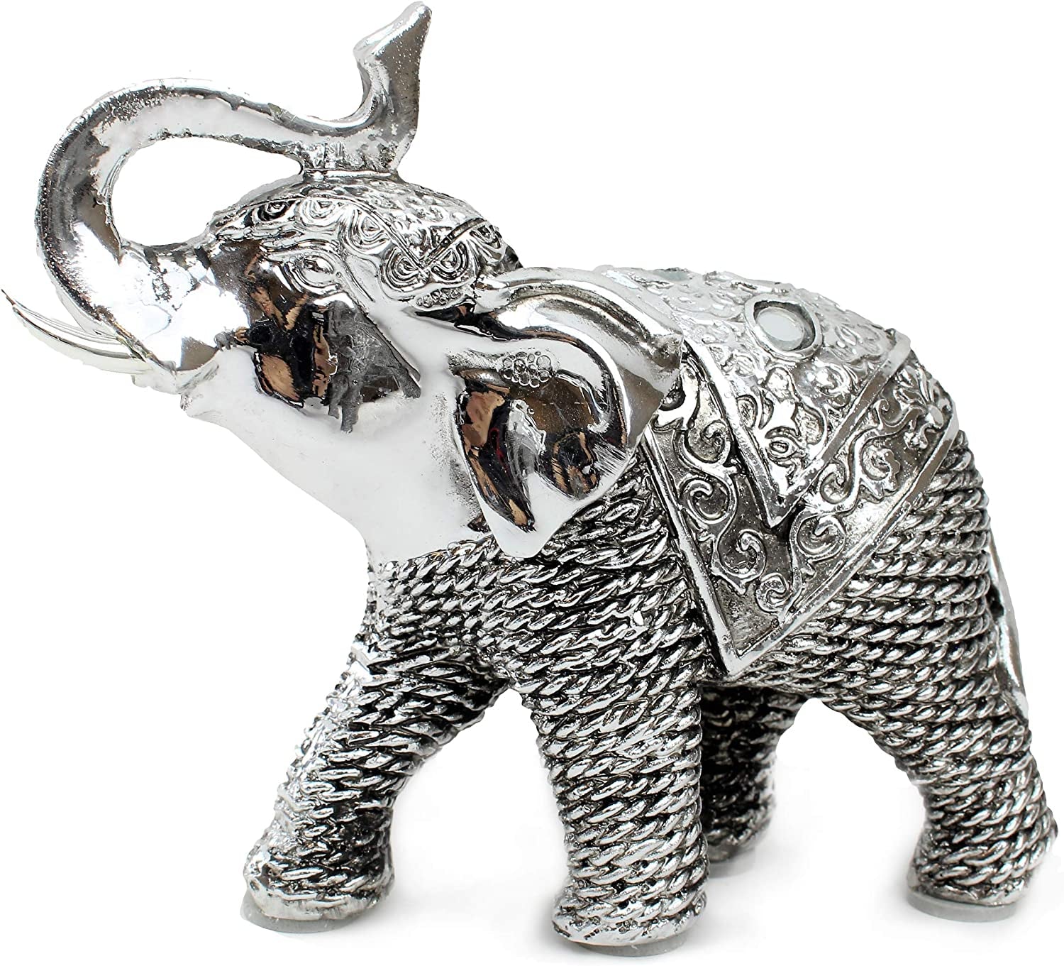 Feng Shui 5.5"(L) Silver Elephant Wealth Lucky Figurine Home Decor Housewarming Gift Idea (G16653) ~ We Pay Your Sales Tax