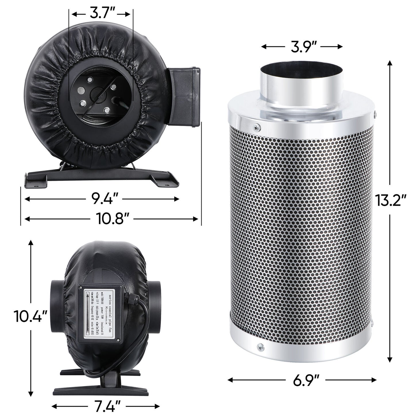 4" 276CFM Inline Fan Air Carbon Filter Speed Controller Grow Tent Ventilation