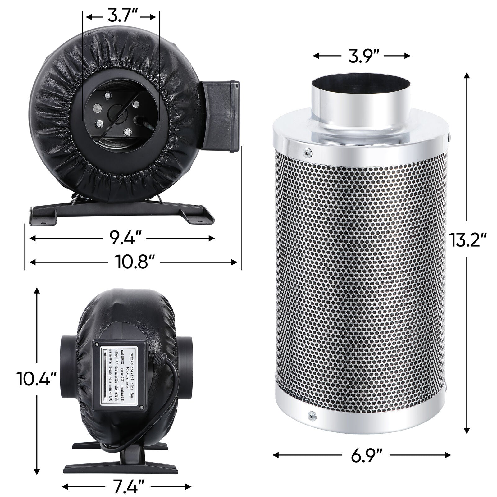 4" 276CFM Inline Fan Air Carbon Filter Speed Controller Grow Tent Ventilation