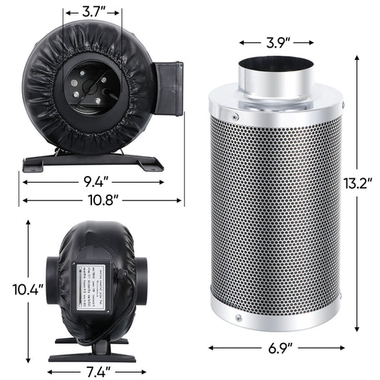 4" 276CFM Inline Fan Air Carbon Filter Speed Controller Grow Tent Ventilation