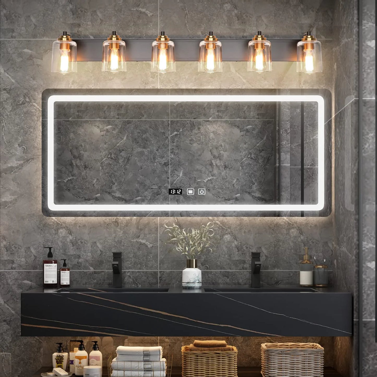 Bathroom Vanity Light Black and Bronze Durable Glass Globe Vintage Stylish Lighting 6 Lights(8580)