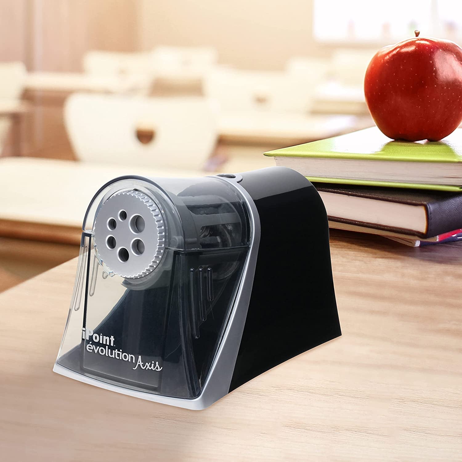 Westcott Electric Ipoint Evolution Axis Heavy Duty Classroom Pencil Sharpener, Black and Silver