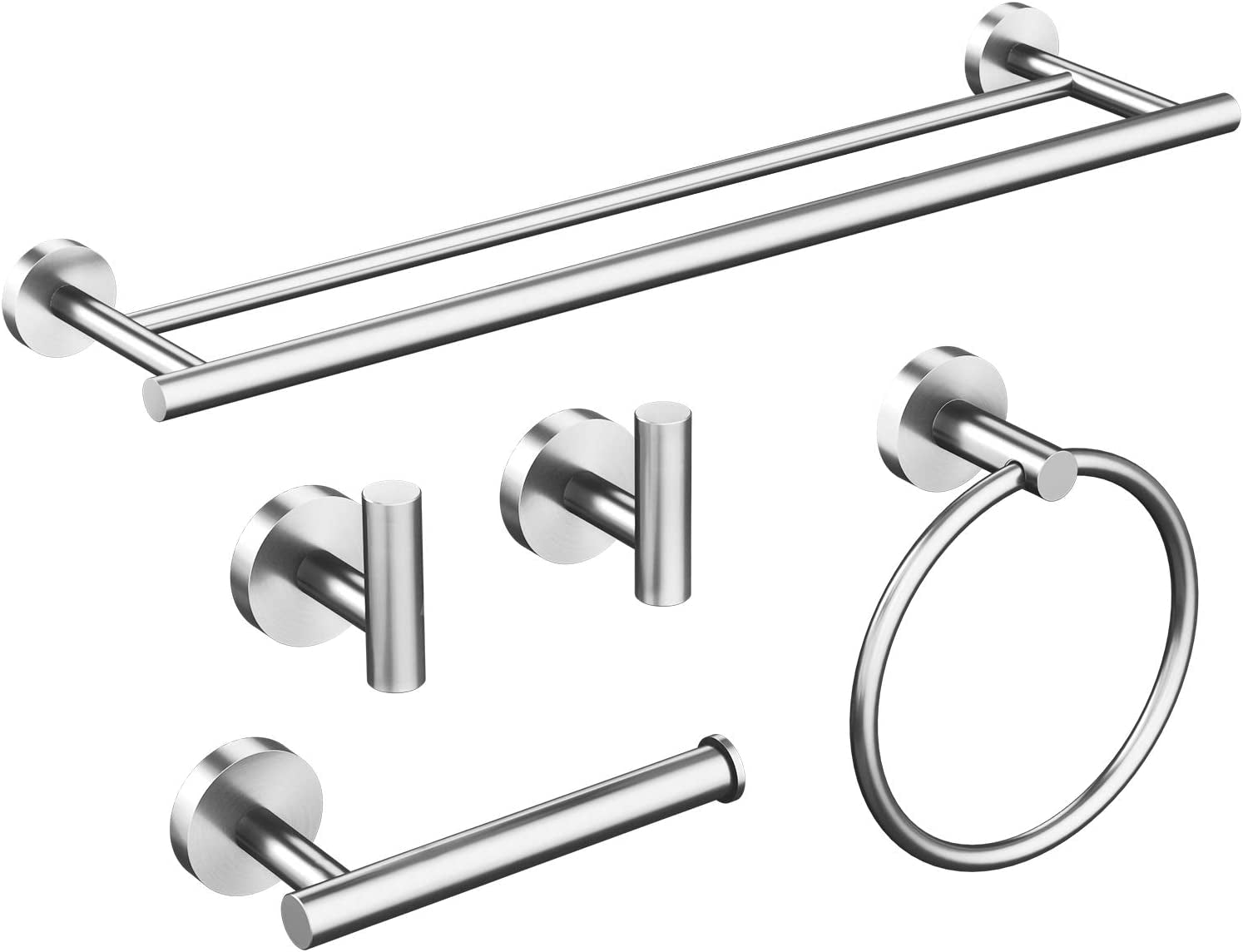 5 Piece Brushed Nickel Bathroom Hardware Set, Includes 24 Inch Double Towel Bar, Modern Bathroom Accessories Kit