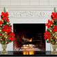 Juegoal 3 FT Christmas Tree, Pre-Lit Poinsettia Spruce Entrance Trees with 100 LEDs Lights, Pine Cones, Red & Golden Berries in Gold Urn Base for Front Door, Porch, Entryway Xmas Home Decor, 2 Pack