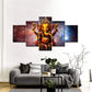 5 Pieces Hindu God Ganesha With Cosmic Planet Canvas Pictures Hd Printed Wall Art for Living Room Decor Buddhism Posters 40x20inch(100x50cm) Framework