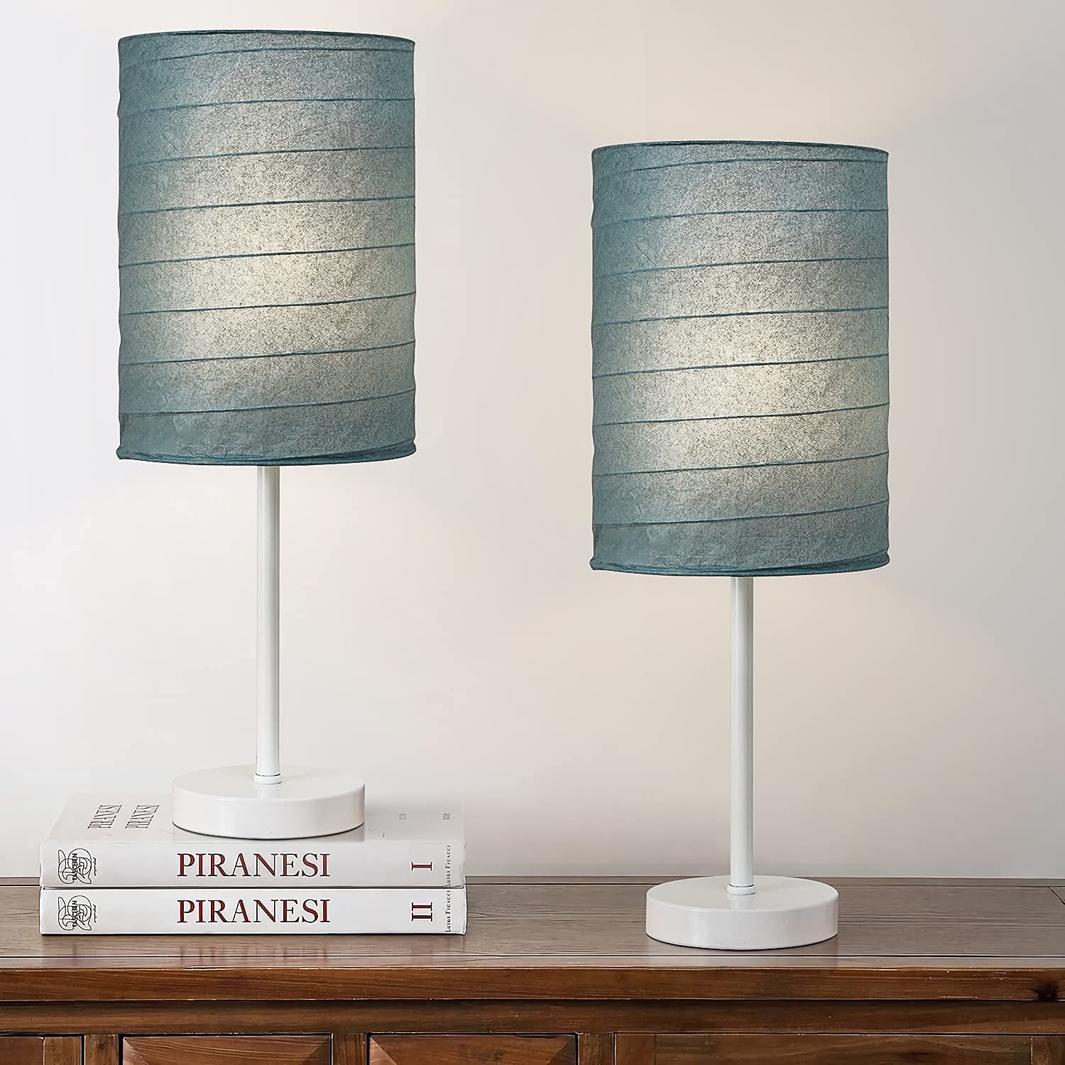 PORTRES 18.75'' Traditonal Accent Table Lamp Set of 2 for Bedroom Desk Lamps for Living Room Kids Room Study Room Office Rustic Decor Nightstand Rice Paper Lamps ( White& Gray)