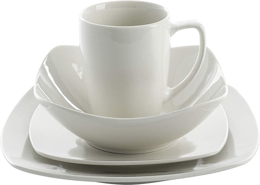 Gibson Home Zen Buffet Porcelain Dinnerware Set, Service for 4 (16Pcs), White (Square)