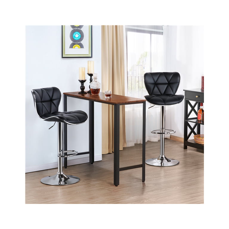 Alden Design Adjustable Midback Faux Leather Bar Stool, Set of 2, Black