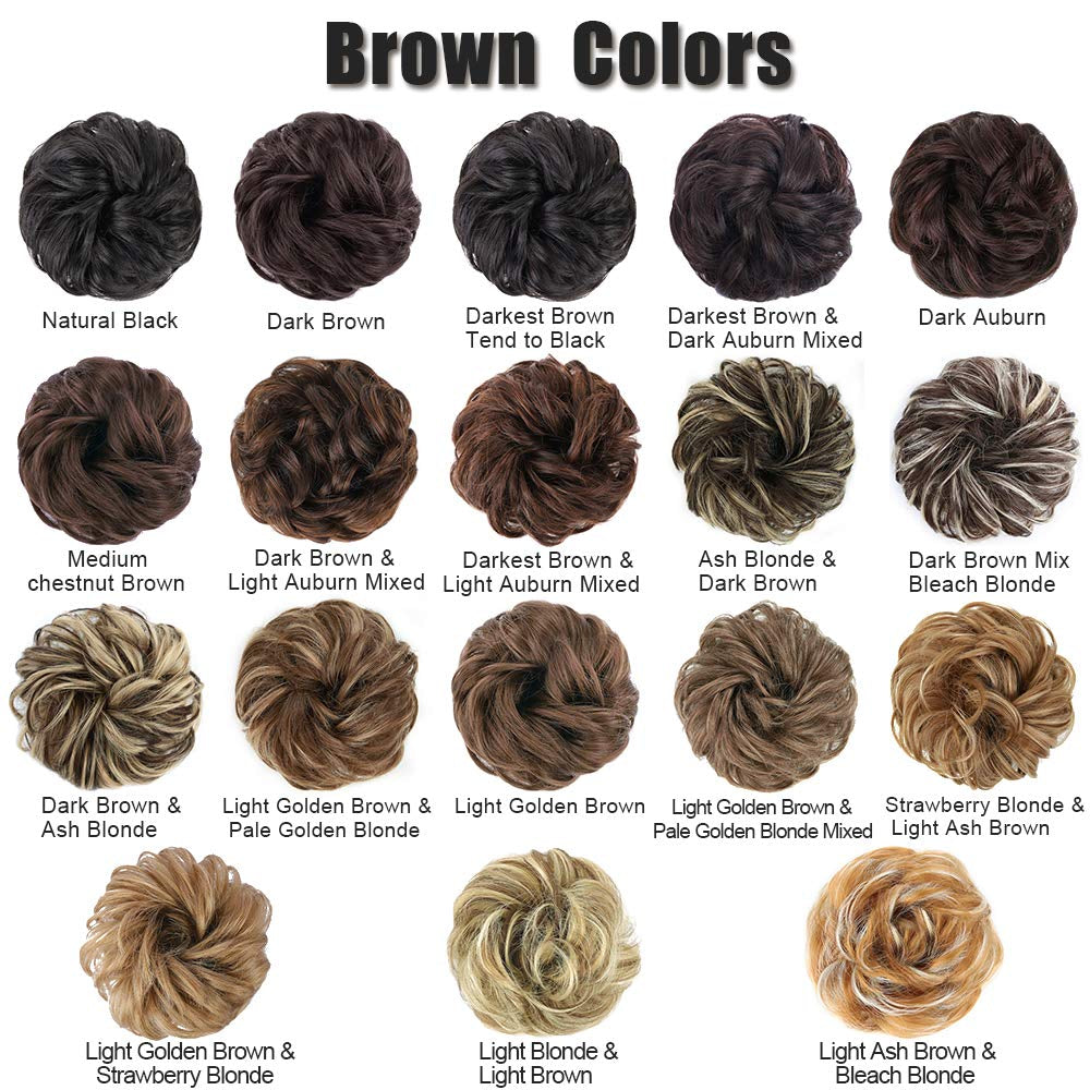 1PCS Messy Hair Bun Hair Scrunchies Extension Curly Wavy Messy Synthetic Chignon for Women Updo Hairpiece (8#(Medium Chestnut Brown))