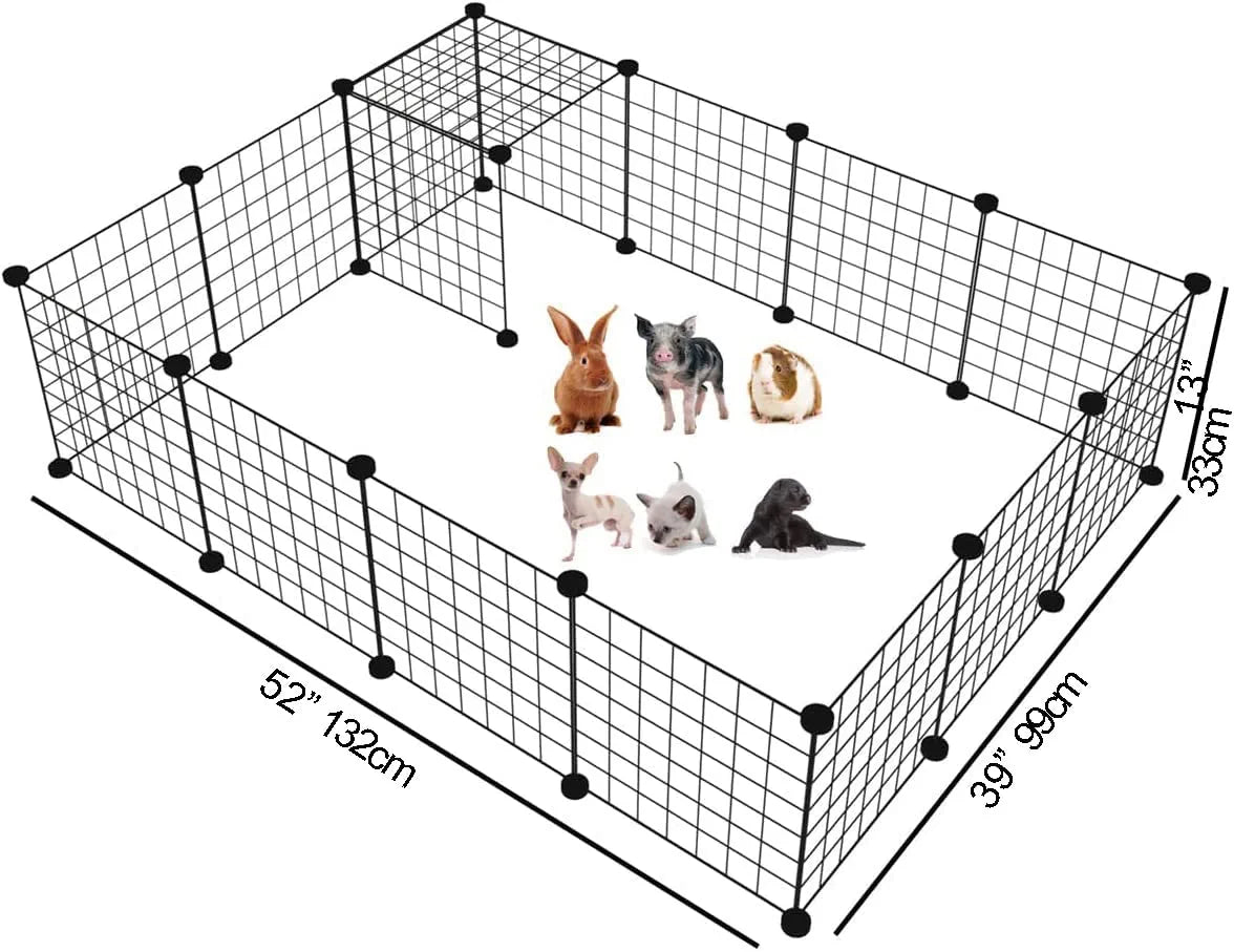 DIY Small Animal Playpen, Pet Playpen, Rabbit Cage, Guinea Pig Cages, Puppy Playpen, Kitten Playpen | Indoor & Outdoor Portable Metal Wire Yard Fence (16Pcs Metal Panels)