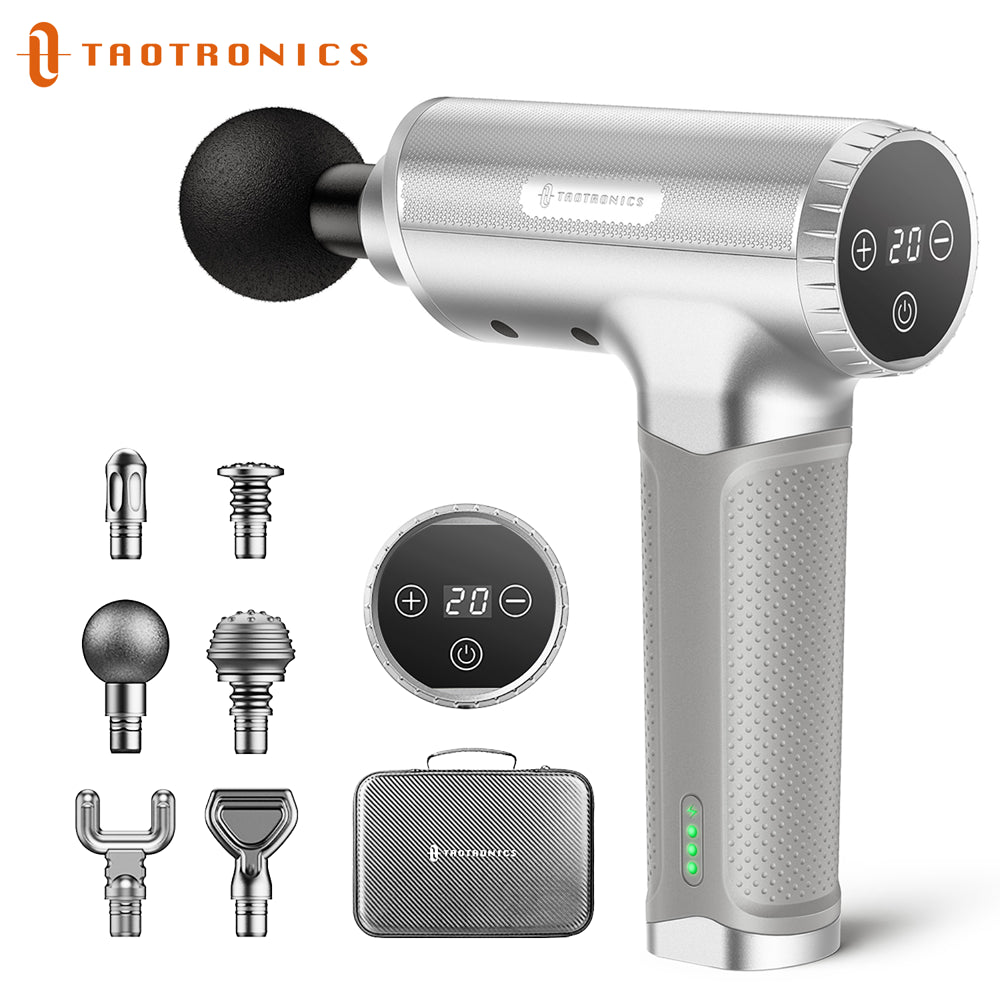 Massage Gun, Deep Tissue Percussion Muscle Massager Handheld Cordless Back Massager with 20 Speeds and 6 Heads(Sliver)