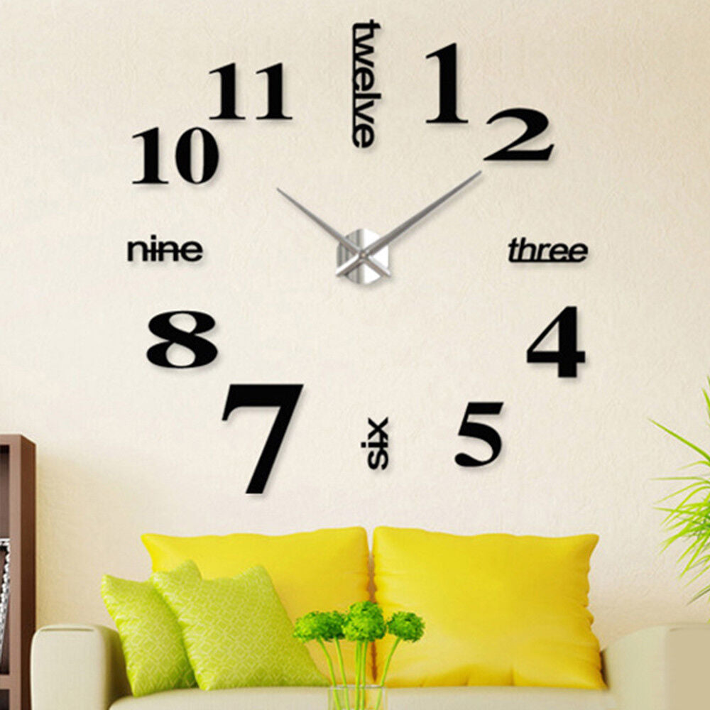 Modern DIY Analog 3D Mirror Surface Large Number Wall Clock Sticker Home Decor