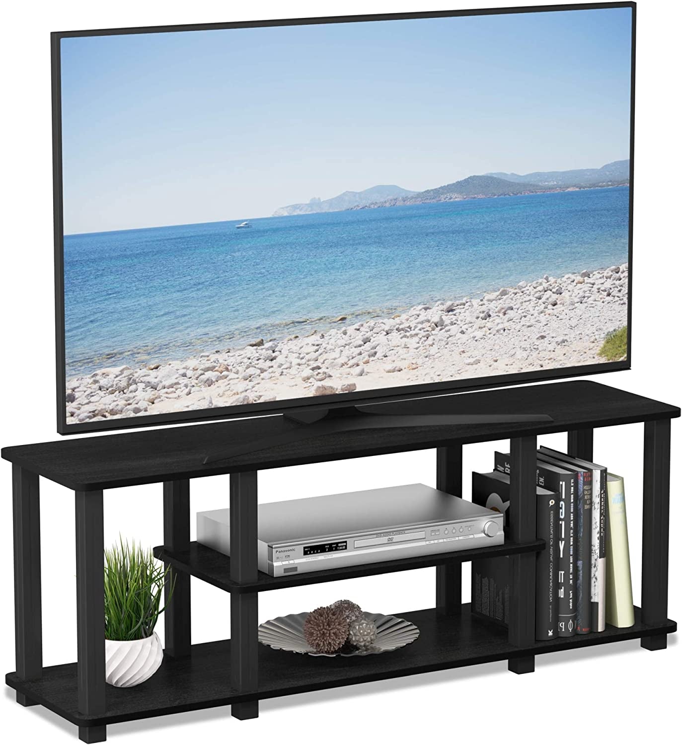 Turn-N-Tube No Tools 3D 3-Tier Entertainment TV Stand up to 50 Inch TV, Square Tubes, Americano/Black