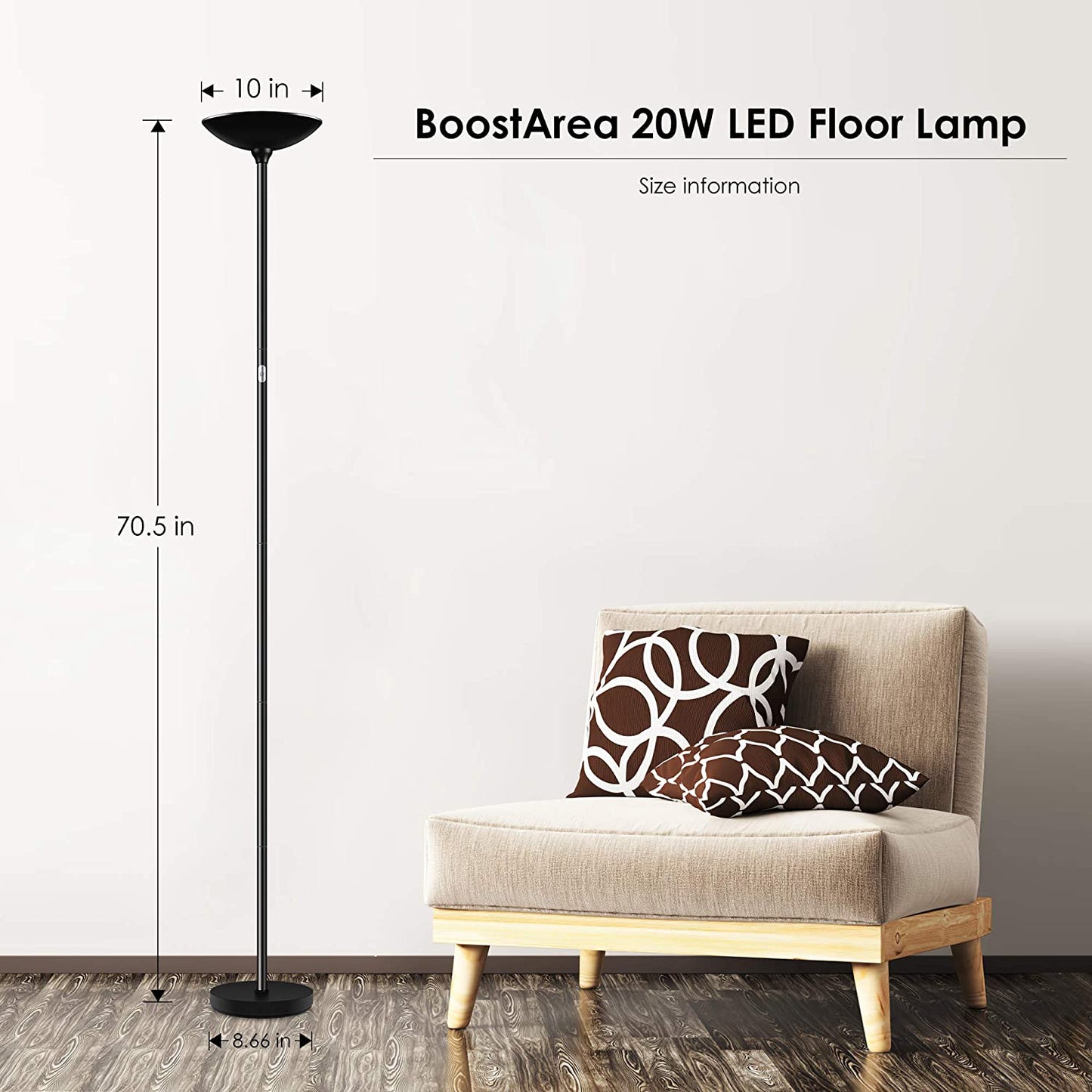 Floor Lamp, Standing Lamp, 20W 2000LM LED Torchiere Floor Lamp, Stepless Dimmable, Touch Control, 3000K Daylight, 50000Hrs Lifespan, Floor Lamps for Living Room, Standing Lamps for Bedroom