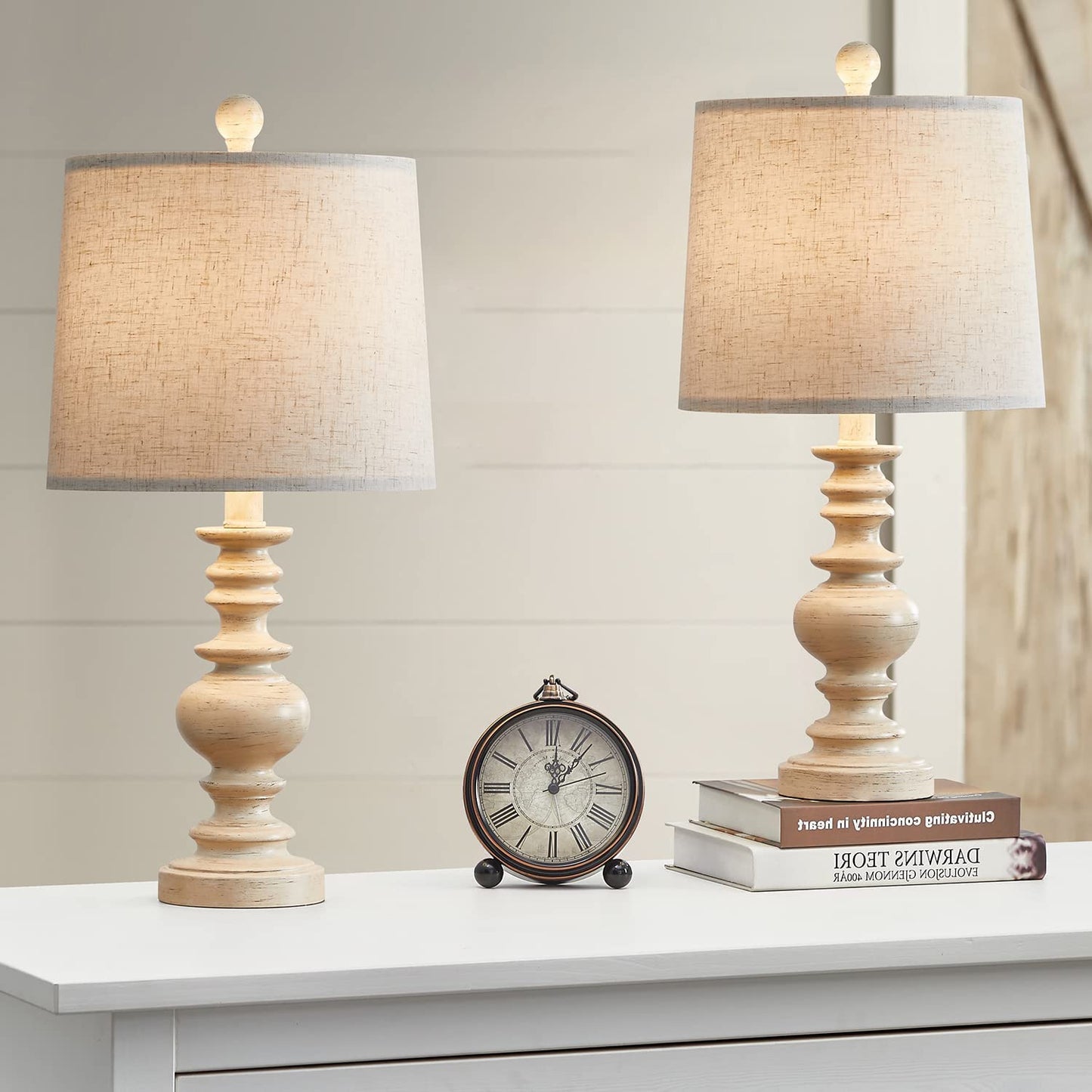 Tradition 20.5'' Rustic Table Lamp Set of 2 for Living Room Farmhouse Bedside Desk Lamps Bedroom Nightstand Vintage Lamps Linen Washed